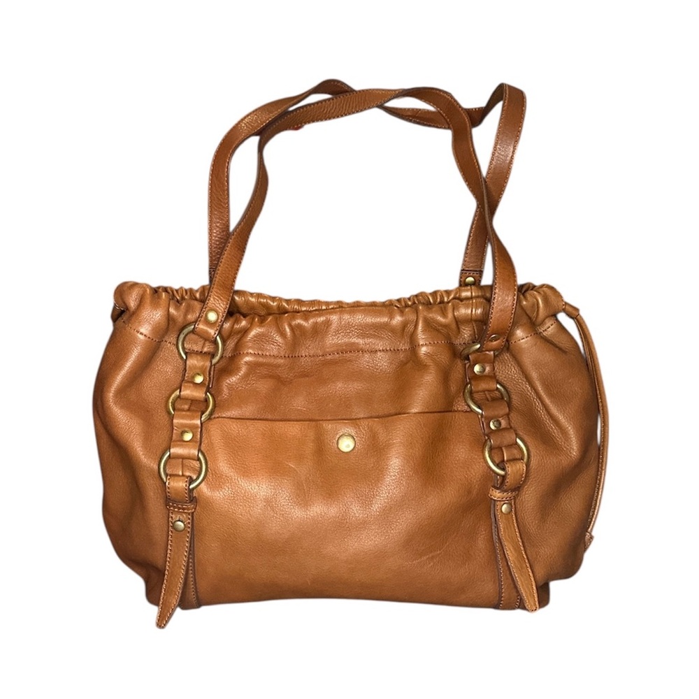 NWT J.Crew leather tote handbag carryall double handles cognac style 26024